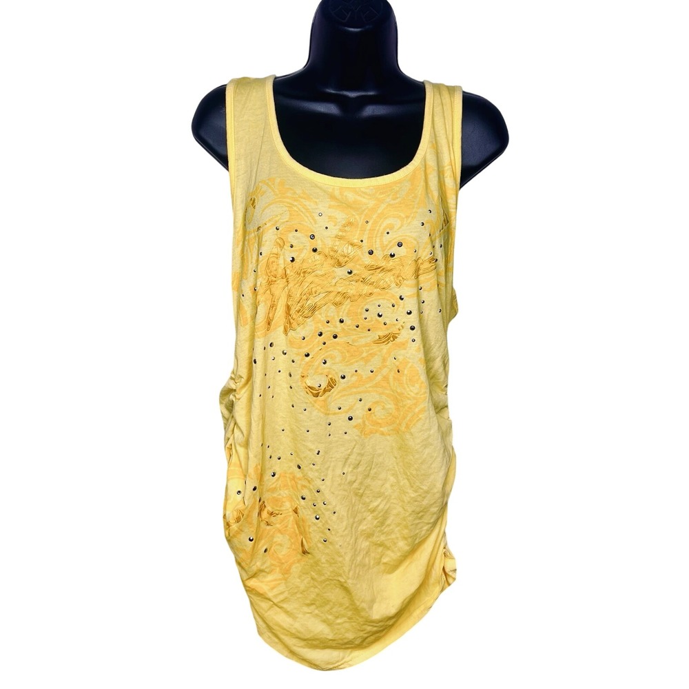 Apple bottom Y2K‎ Yellow Rhinestone Graphic Racerback Tank Top ✨